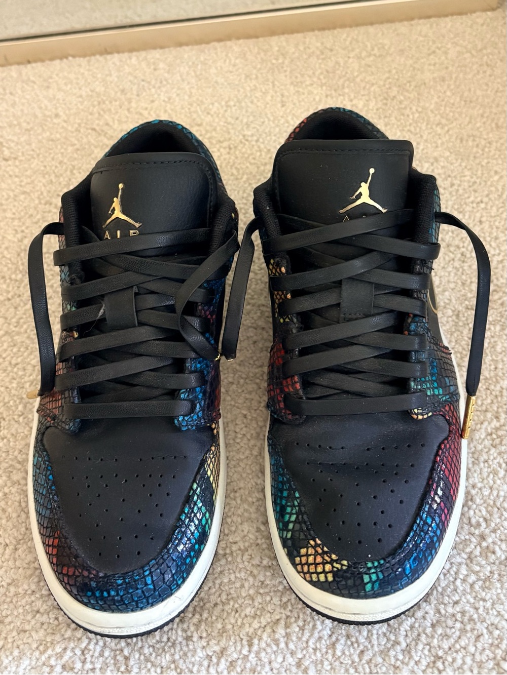 Jordan Low Top Sneakers - Black with Multicolor Snakeskin Accents